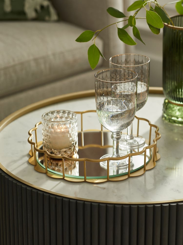 Gold Scalloped Metal Edge Mirror Tray - Image 1 of 5