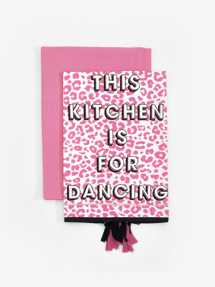 Set of 2 Pink Leopard Print Slogan Tea Towels - Image 3 of 3