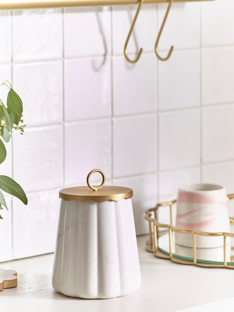 White/Gold Valencia Marble Storage Jar - Image 1 of 5