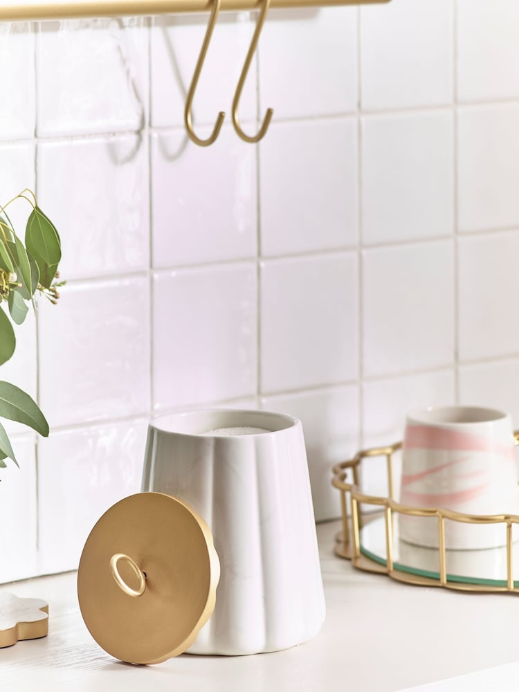 White/Gold Valencia Marble Storage Jar - Image 2 of 5