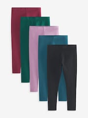 Black/Green/Blue/Berry Red/Lilac Purple Leggings 5 Pack (3-16yrs) - Image 1 of 2