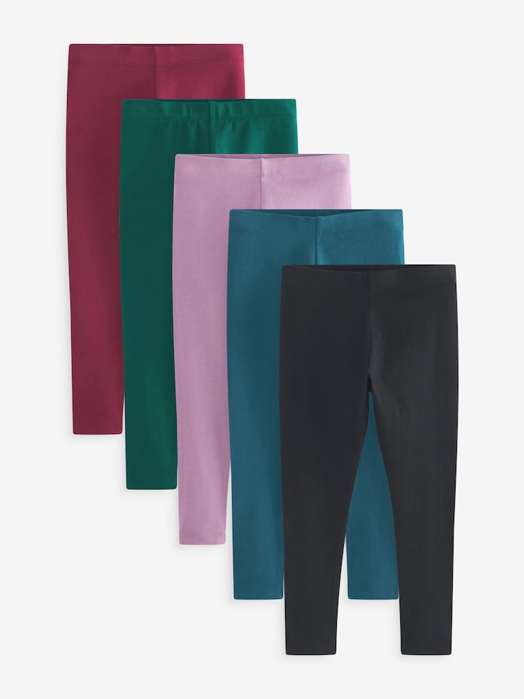 Black/Green/Blue/Berry Red/Lilac Purple Leggings 5 Pack (3-16yrs) - Image 1 of 2