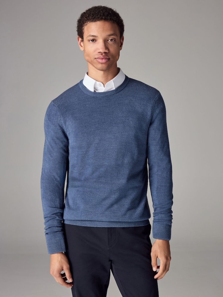 Mid Blue Crew Neck Regular Soft Touch Knit Jumper - Image 1 of 6