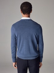 Mid Blue Crew Neck Regular Soft Touch Knit Jumper - Image 3 of 6