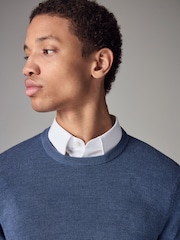 Mid Blue Crew Neck Regular Soft Touch Knit Jumper - Image 4 of 6