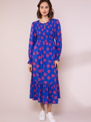 Anorak Blue Posy Ecovero Shirred Midi Dress - Image 1 of 5