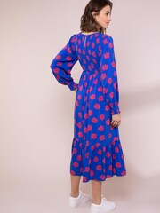 Anorak Blue Posy Ecovero Shirred Midi Dress - Image 2 of 5