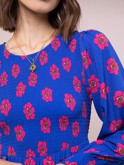 Anorak Blue Posy Ecovero Shirred Midi Dress - Image 3 of 5