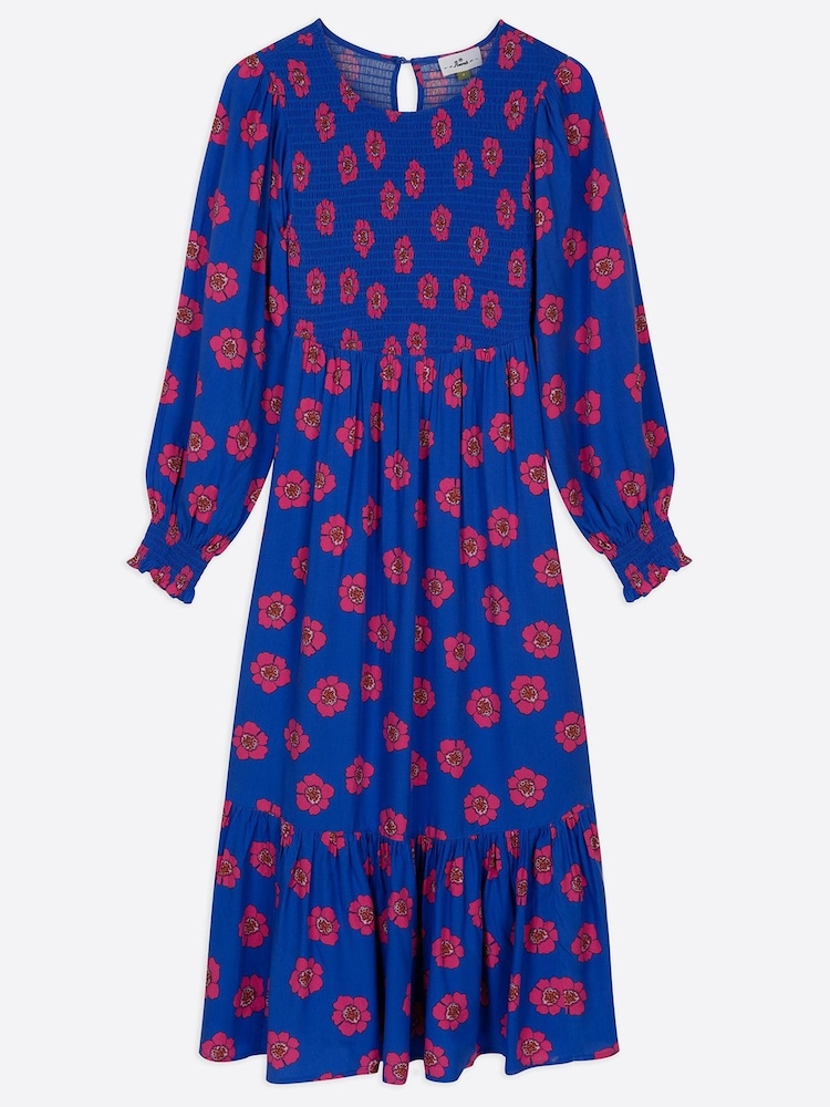 Anorak Blue Posy Ecovero Shirred Midi Dress - Image 5 of 5