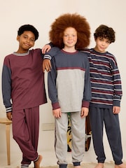 Marineblau/Burgunderrot - 3er-Pack Langarm-Pyjamas aus 100 % Baumwolle (3-16Jahre) - Bild 1 von 7