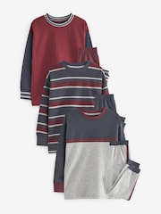 Marineblau/Burgunderrot - 3er-Pack Langarm-Pyjamas aus 100 % Baumwolle (3-16Jahre) - Bild 2 von 7