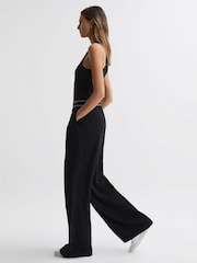 Reiss Black Abigail Petite Wide Leg Elasticated Trousers - Image 1 of 6