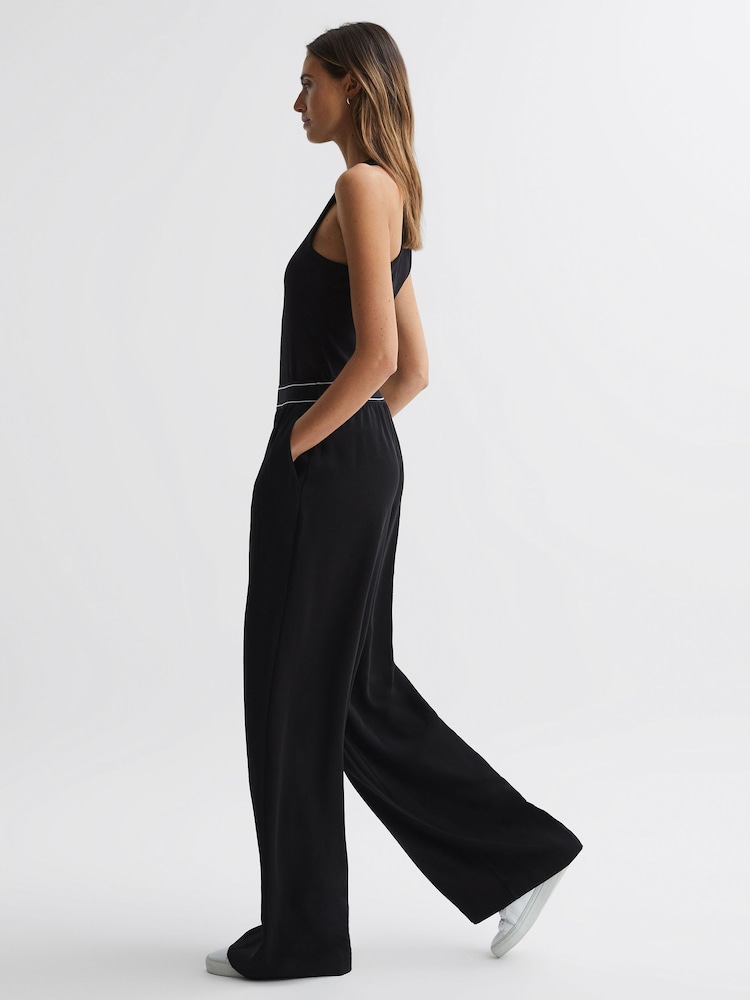 Reiss Black Abigail Petite Wide Leg Elasticated Trousers - Image 1 of 6