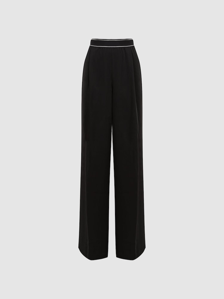 Reiss Black Abigail Petite Wide Leg Elasticated Trousers - Image 2 of 6