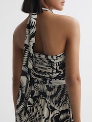 Reiss Black/White Hallie Printed Halter Neck Maxi Dress - Image 3 of 6