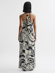 Reiss Black/White Hallie Printed Halter Neck Maxi Dress - Image 5 of 6