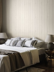 Hoopla Walls Washed White Tongue And Groove Wallpaper - Image 1 of 2