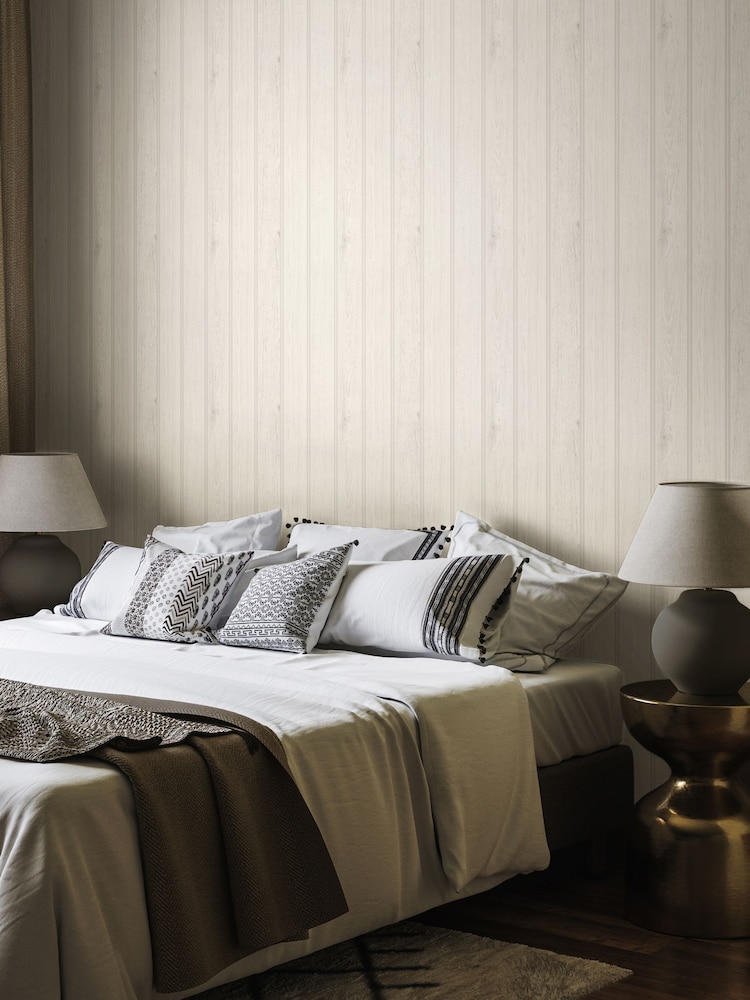 Hoopla Walls Washed White Tongue And Groove Wallpaper - Image 1 of 2