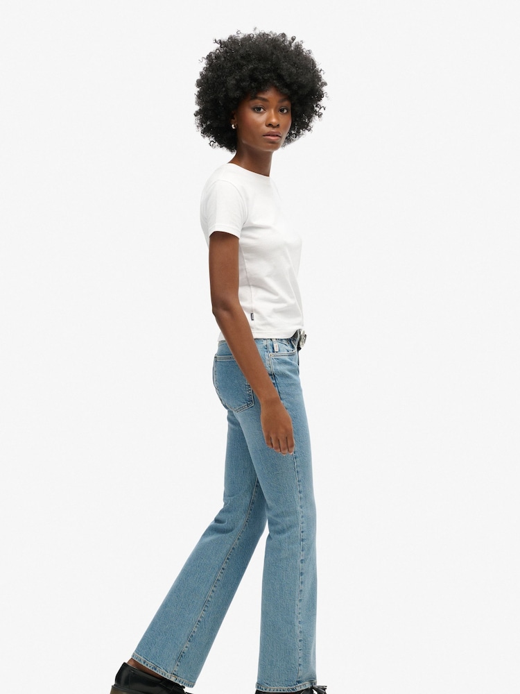 Superdry Light Blue Vintage Mid Rise Slim Flare Jeans - Image 2 of 7