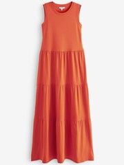 Red Sleeveless Crew Neck Tiered Summer Maxi Dress - Image 2 of 2