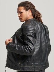 Superdry Black Leather Moto Racer Jacket - Image 2 of 4