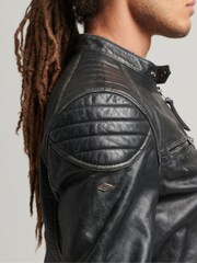 Superdry Black Leather Moto Racer Jacket - Image 4 of 4