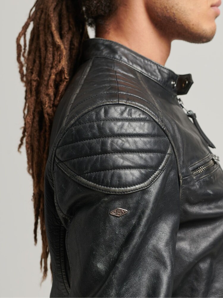 Superdry Black Leather Moto Racer Jacket - Image 4 of 4