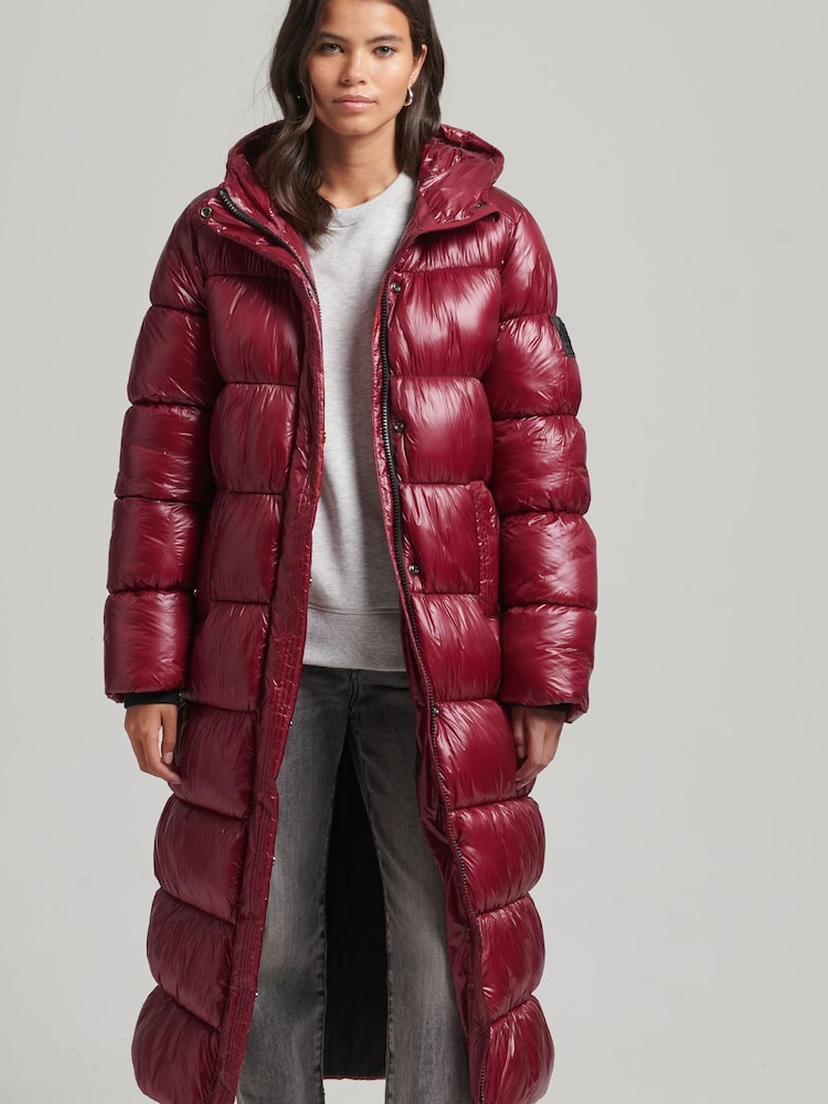 Superdry Pink XPD Sports Longline Puffer Coat - Image 1 of 3