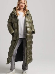 Superdry Green XPD Sports Longline Puffer Coat - Image 1 of 4