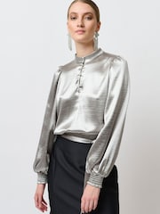 Bruuns Bazaar Grey Edelweiss Cajsa Pearl Button Blouse - Image 1 of 3