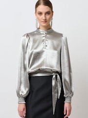 Bruuns Bazaar Grey Edelweiss Cajsa Pearl Button Blouse - Image 2 of 3