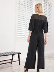 Black Woven Mix Short Sleeve Jumpsuit - Image 2 of 4