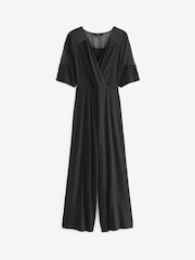 Black Woven Mix Short Sleeve Jumpsuit - Image 4 of 4