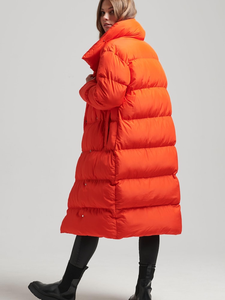 Superdry Orange Longline Puffer Coat - Image 2 of 3