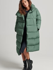 Superdry Green Longline Puffer Coat - Image 1 of 3