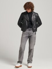 Superdry Black Leather Biker Jacket - Image 3 of 4