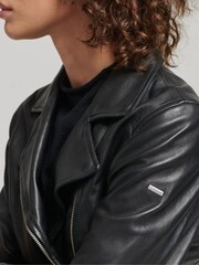 Superdry Black Leather Biker Jacket - Image 4 of 4