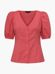 French Connection Armina Red Organic Cotton Puff Sleeve Top - Obraz 1 z 1