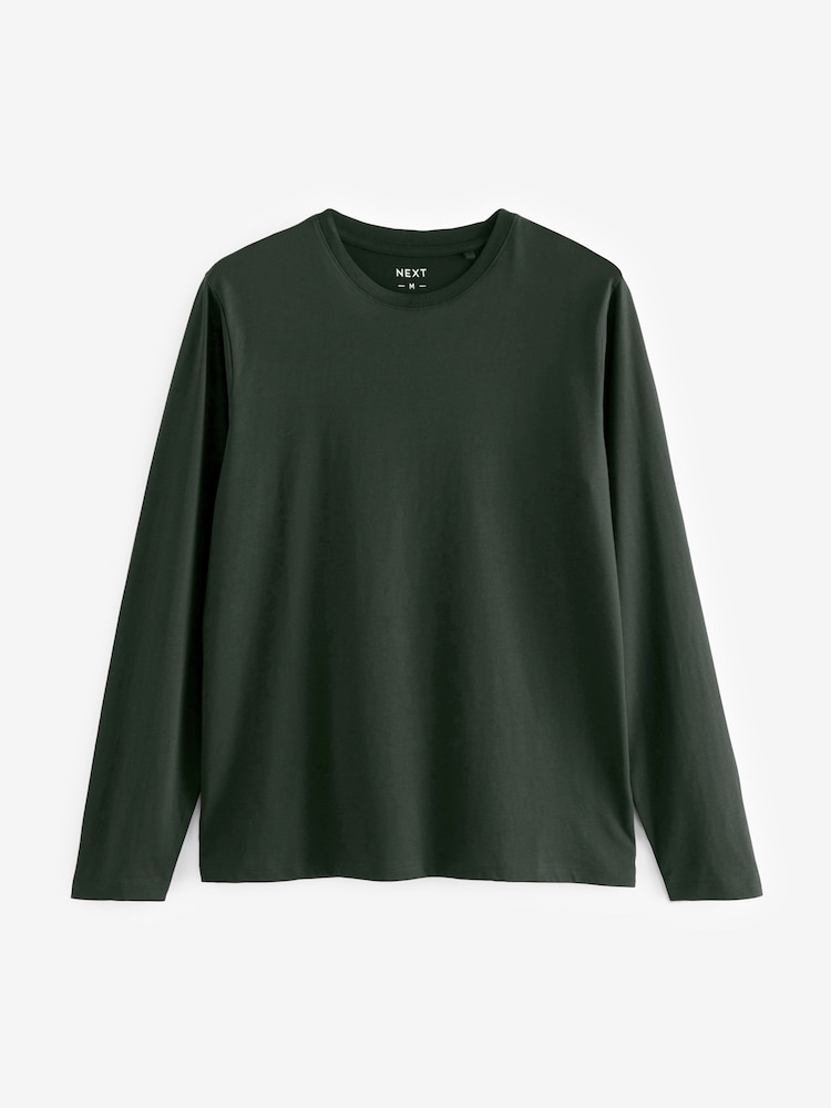 Black/White/Navy Blue/Green/Burgundy Red Regular Fit Regular Fit Long Sleeve 100% Cotton T-Shirts 5 Pack - Image 11 of 14