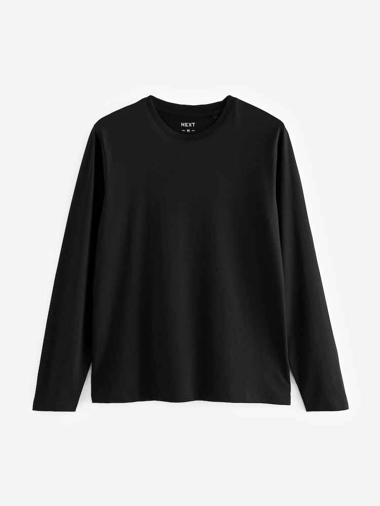 Black/White/Navy Blue/Green/Burgundy Red Regular Fit Regular Fit Long Sleeve 100% Cotton T-Shirts 5 Pack - Image 13 of 14