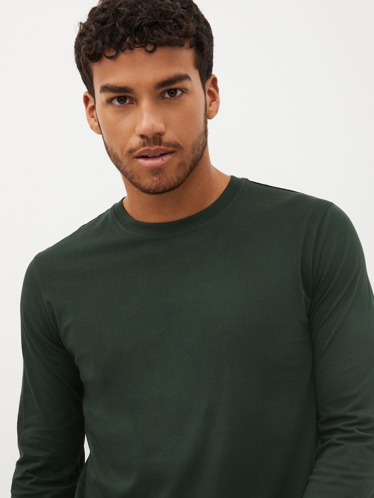 Black/White/Navy Blue/Green/Burgundy Red Regular Fit Regular Fit Long Sleeve 100% Cotton T-Shirts 5 Pack - Image 2 of 14