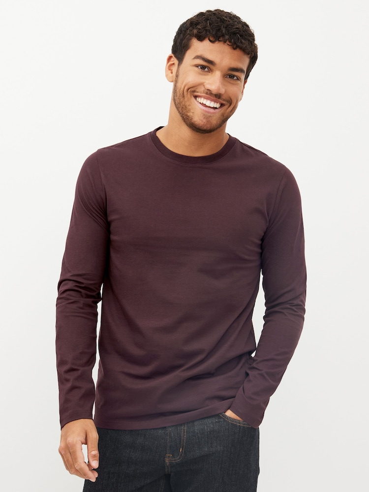 Black/White/Navy Blue/Green/Burgundy Red Regular Fit Regular Fit Long Sleeve 100% Cotton T-Shirts 5 Pack - Image 5 of 14