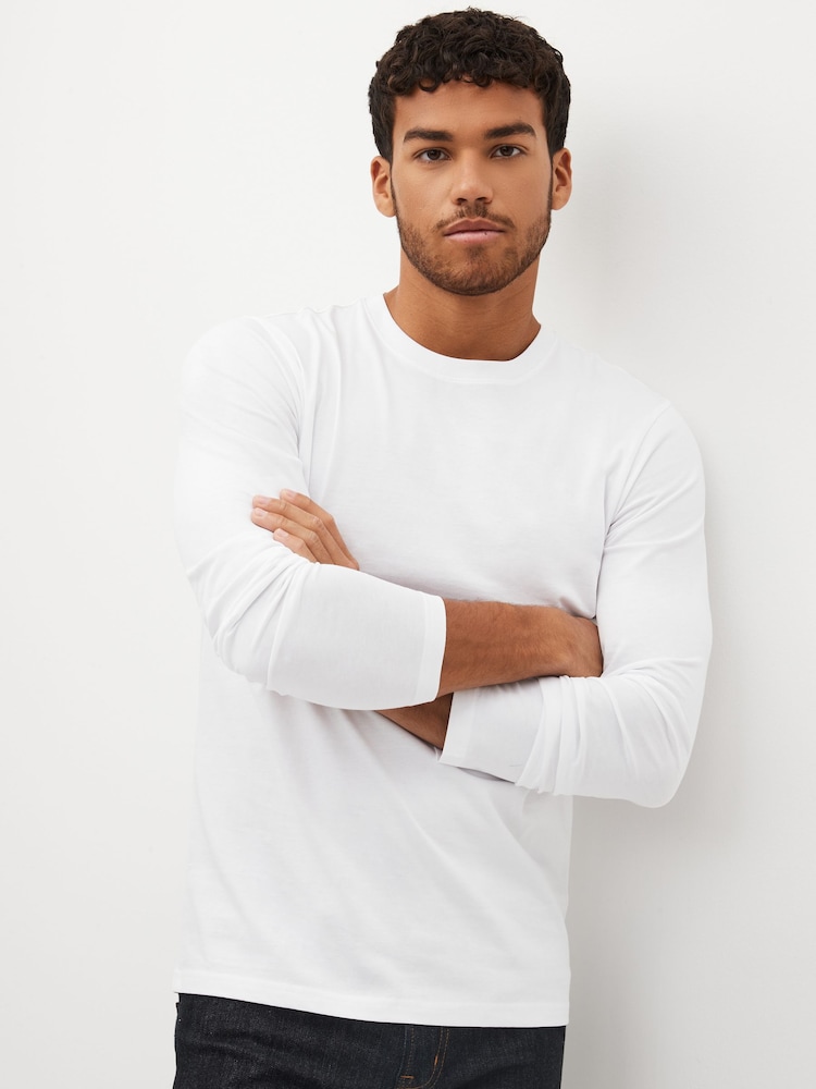 Black/White/Navy Blue/Green/Burgundy Red Regular Fit Regular Fit Long Sleeve 100% Cotton T-Shirts 5 Pack - Image 6 of 14