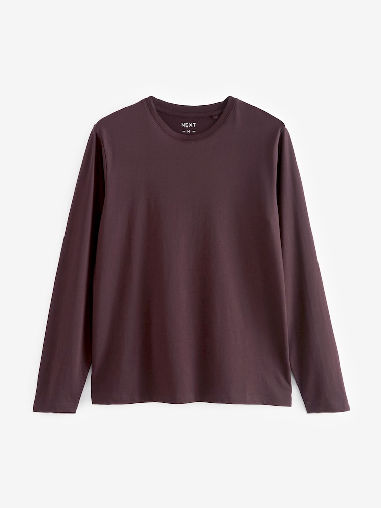Black/White/Navy Blue/Green/Burgundy Red Regular Fit Regular Fit Long Sleeve 100% Cotton T-Shirts 5 Pack - Image 9 of 14