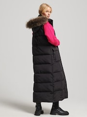 Superdry Black Hooded Faux Fur Longline Puffer Gilet - Image 2 of 4