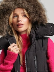 Superdry Black Hooded Faux Fur Longline Puffer Gilet - Image 3 of 4
