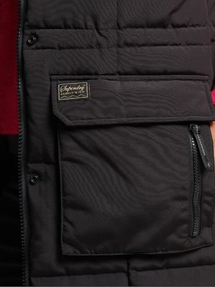 Superdry Black Hooded Faux Fur Longline Puffer Gilet - Image 4 of 4