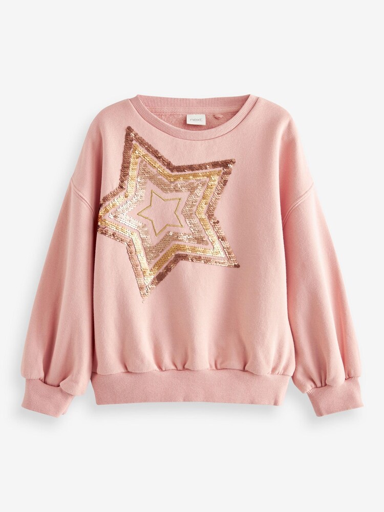Pink mit Paillettenstern - Sweatshirt mit Pailletten und Rundhalsausschnitt (3–16 J.) - Bild 2 von 3