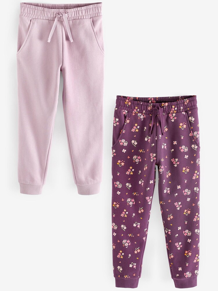 Pink/Purple Floral Print 2 Pack Joggers (3-16yrs) - Image 1 of 3