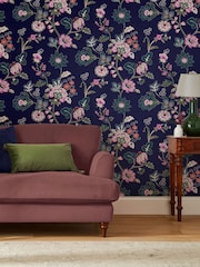 Joules Royal Navy Vine Cottage Floral 10M Wallpaper - Image 1 of 3
